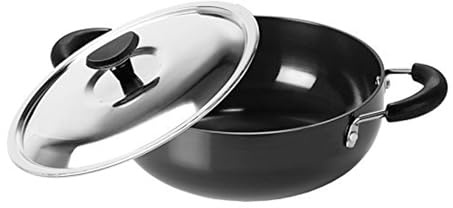 G & D Kadai Deep Fry Pan Kadhai Hard Anodised with Stainless Steel Lid All Purpose Pan Aluminium Round Bottom Deep Fry Pan Kadai Stir Multipurpose Pan Wok Skillet Diameter 9.5 Inch