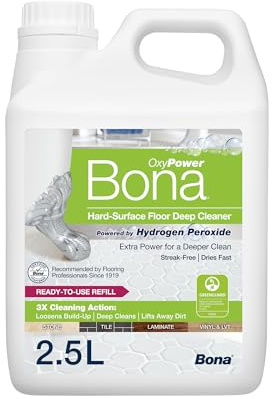 Bona OxyPower Hard-Surface Floor Cleaner Liquid, Bona Floor Cleaner for Stone, Tile, Laminate, LVT Floors, 2.5 Litre Refill