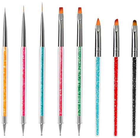 Function Nail Brush for Dotting Drawing Painting Tools Liner Design Nail Art with Glitter Handle