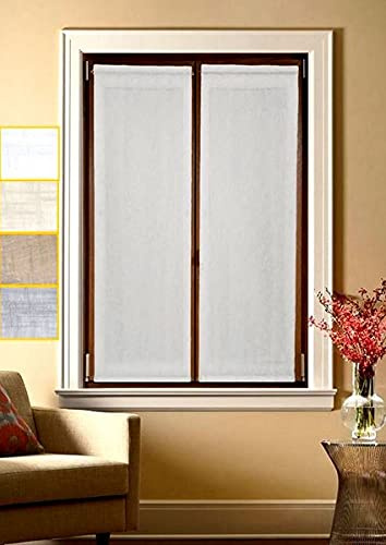 mauro Paire de Voilage Vitrage Paire Droite Passe Tringle pour fenêtre et Porte prêt-à -Poser Largeur 45/50/60/65/80 cm -Blanc-Corde-Lin-Gris, Longueur personnalisée Art. marica (Blanc 45x135 cm)