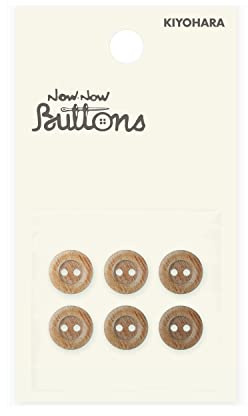 KIYOHARA NWN42 Now Now Button Wood Button Plywood for Shirts, 2 Holes, 6 Pieces, Diameter 0.4 inches (10 mm), Brown