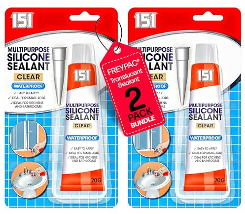 151 Clear Waterproof Silicone Sealant | 70G | Kitchen Sealant | Bathroom Sealant | Toilet Sealant | Shower Sealant | Translucent Sealant (2 Pack Bundle By FREYPAC®)