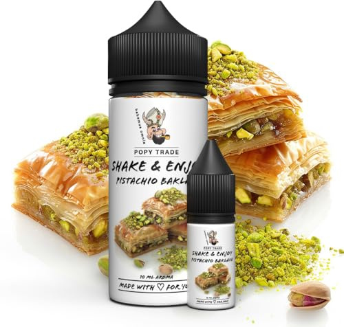 POPY TRADE - Shake & Enjoy - Pistachio Baklava - Overdosed Aroma 10ml in 120ml Chubby Gorilla Flasche, einfaches mischen. Für Vernebler, Nebelmaschinen, Diffusor, Lebensmittel, Getränke uvm.