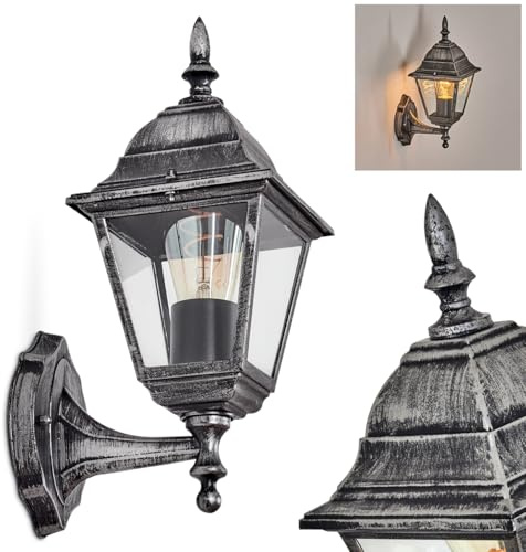 HOFSTEIN utomhusvägglampa Naofe, utomhusvägglampa av metall/glas i svart/silver/klar, utomhusvägglampa i vintage/antik/landsbygdsdesign, trädgård, innergård, utomhusområde, ytterdörr, E27, IP44