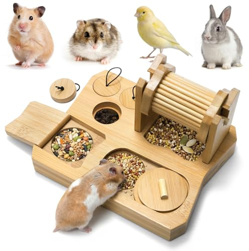 Mezchi 6-in-1 Guinea Pig Foraging Toys, Bamboo Hamster Enrichment Toys, Snuffle Puzzle Feeder with Hide Treats for Small Animals, Rabbits, Chinchilla, Rat