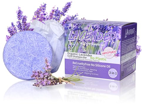 Shefave Lavendel Shampoo Bar, 3 Stück Shampoo Festes Shampoo Frauen Soap, Erfrischend Lavendel Haarseife Anti Haarausfall, Anti-Juckreiz Haare Seife, Entspannen und beim Einschlafen helfen, Vegan