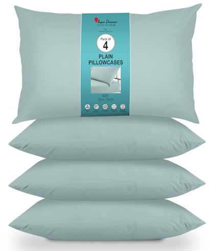 GC GAVENO CAVAILIA Housewife Pillowcases 4 Pairs - 100% Microfibre Bed Pillow - Standard Size 75x50 cm - Hypoallergenic Pillowcase - Envelope Closure - Wrinkle, Fade & Stain Resistant - Duck Egg