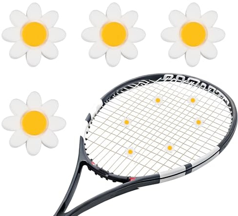 YELARXI Tennis Dampener, Flower Silicone Tennis Racket Dampeners Racket Shock Absorber to Reduce Vibration Soft Cute Fitting for (Players/Universal Fit for All Racquets) 4Pcs & Yellow