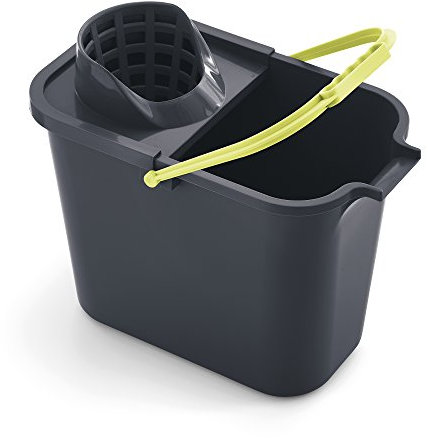 Mery - Seau Rectangulaire avec Égouttoir, Paroi Robuste de 2 mm, Canal de Vidange, Poignée Ergonomique, Gris, 12 L