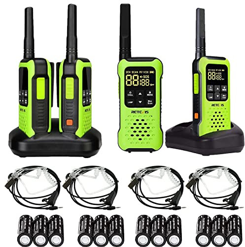 Retevis RT649P Walkie Talkie Wiederaufladbar, Wasserdichter IP67-Schwimmer, PMR 446, 16 Kanäle Lizenzfrei, LED-Taschenlampe, CTCSS/DCS VOX, Walkie Talkie-Headset (2 Paar, Grün)