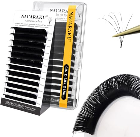 NAGARAKU Ögonfransförlängningar 12 Rader Volume Russian Eyelash Extensions Easy Fan Cluster 2D-20D Falskt Enkel Ögonfrans Ögonmakeup Fransförlängningar Ögonfrans Förlängning (0.07 D Krökning 8-15mm)