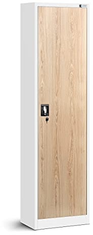 Jan Nowak Aktenschrank Büroschrank Metallschrank Lagerschrank 4 Fachböden Flügeltür Drehgriff Pulverbeschichtung Metall 185 cm x 45 cm x 40 cm (Weiß-Holzoptik)