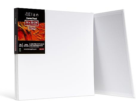 Elan Malkarton 30x30 8er Set, 100% Baumwolle Leinwand Dünn 3mm, Malpappe 30x30, Leinwand zum Bemalen 30x30, Leinwände für Acrylfarben