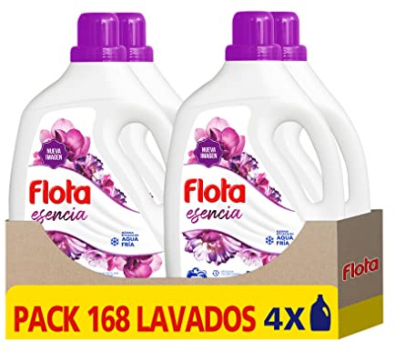 FLOTA ESENCIA FLORAL | Detergente Líquido Quitamanchas incluso en Agua Fría para Lavadora | Ropa Blanca y de Color | Pack de 4 x 42 Lavados = 168 Lavados