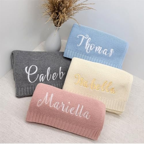 Coperta Con Nome Bambino Personalizzata | Nome Ricamato | Coperta Per Passeggino | Regalo Per Neonato | Morbida Maglia Di Cotone Traspirante (embroidery name)