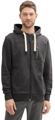 TOM TAILOR Herren Sweatjacke mit Reißverschluss,10617 - Black Grey Melange, M
