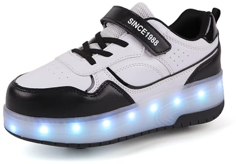 Schuhe mit Rollen für mädchen Jungen Verstellbare Rollschuhe Schuhe Einziehbar Turnschuhe mit Rollen für Kinder LED Blinkend Roller Skate Shoes für Outdoor-Sportarten,Schwarz,29EU