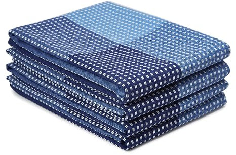 Encasa XO Set di Asciugamani da Cucina in Cotone - Tovaglioli da Tè e Panni da Cucina Super Assorbenti 70x45 cm per Lavare, Asciugare i Piatti e Pulire - Confezione da 4 - Blu
