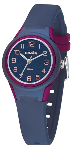 SINAR Mädchen Armbanduhr Sportuhr Fitness Analog Quarz 10 Bar wasserdicht Silikonband Dunkelblau Beere XB-47-22