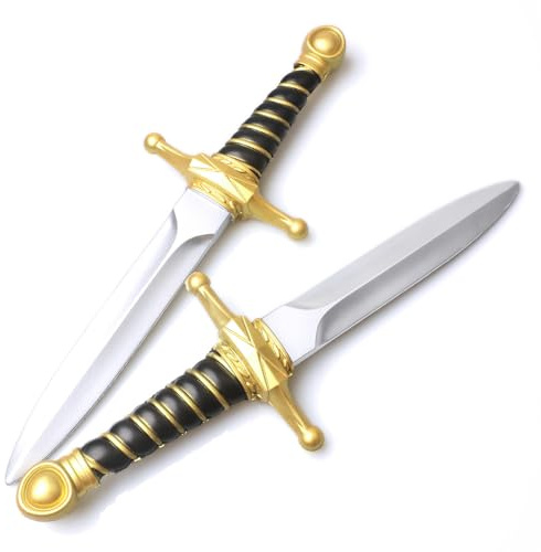 Hoappa PU Foam Short Sword Weapon Toy for Outdoor Play, 15'' Long Gold Fake Dagger Weapon Toy for Costume Accessory, 2 Pack