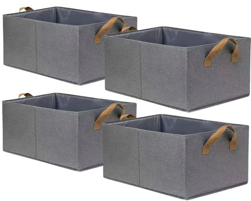 MEgegulo Foldable Storage Boxes, Set of 4 Non-Woven Fabric Box with Handle, 47 x 28 x 20 cm, for Shelves,Clothes Basket Containers, Home and Office Room Organisers