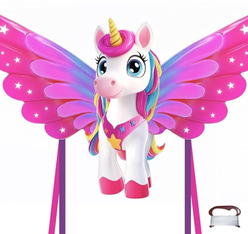TOY Life 48.4'' Unicorn Kites Easy to Fly for Kids Adults with 328.1 FT String, Beach Kite Outdoor Game Outside Toys Activity, Unicorn Toys for Girls, Gift for Girls Ages 4-8