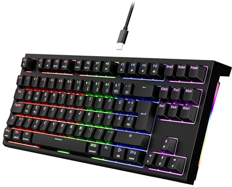 Newmen GM870 TKL Gaming Tastatur,Mechanische Tastatur mit Kabel,75% RGB LED Beleuchtung Hot Swap Anti Ghosting USB Mini 88 Tasten Keyboard für PC/Win/Mac,Deutsches QWERTZ Layout,Schwarz,Rote Schalter