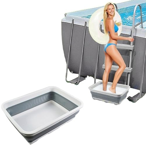 Foot Bath Basin, Portable Foot Spa,10 Litre Inflatable Swimming Pool Foot Bath for Pool Ladder, Non-Slip, Foldable, Feet Cleaning Basin for Outdoor Swimming Pools (Grey)