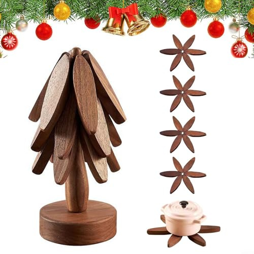 Juego de posavasos de madera, juego de salvamanteles con forma de árbol, salvamanteles de madera plegables para cocina, posavasos para platos calientes, olla, tazón, tetera, soportes para ollas