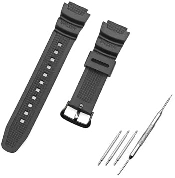 JZK Correa repuesto caucho negro 18mm relojes para Casio AE-1300/AE-1200, SGW-300H/SGW-400H/SGW-500H, W-218H/W-219H, MRW-200H, Correa plástico impermeable con herramienta para su instalación