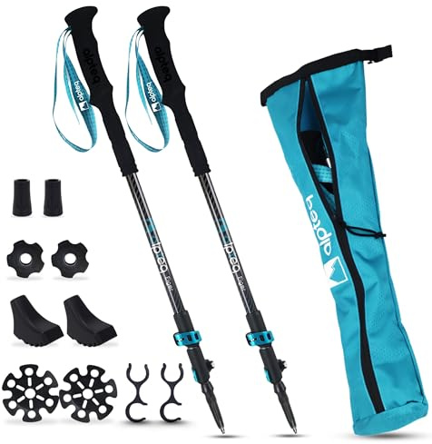 Alpteq® Bastoni da trekking telescopici in carbonio e alluminio con manico ergonomico | ultra leggeri per nordig walking | per donne, uomini e bambini | regolabili 65-135 cm