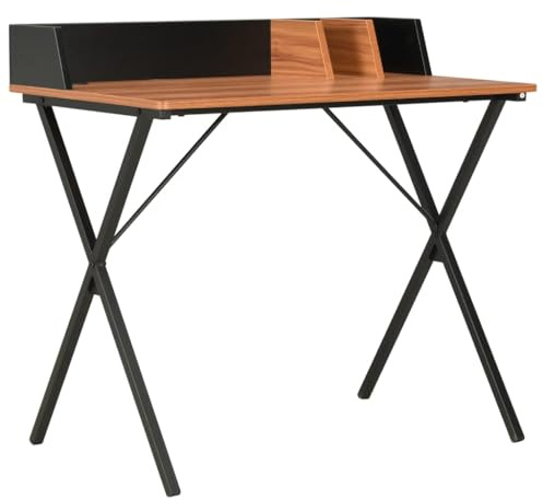 Cartvyn Bureau noir marron 80 x 50 x 84 cm avec pieds en X, espace de rangement, étagère et dossier surélevé, poste de travail compact pour bureau, bureau à domicile, jeux et chambre d'enfant