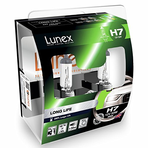 LUNEX H7 477 LONG LIFE Headlight Halogen Bulbs 12V 55W PX26d 200% Longer Life 3000K duobox (2 units)
