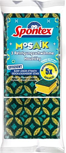 Spontex Reinigungsschwamm Mosaik, Scheuerschwamm mit Anti-Fussel-Technologie und praktischer Griffleiste, Farbe nicht frei wählbar, 3er Pack