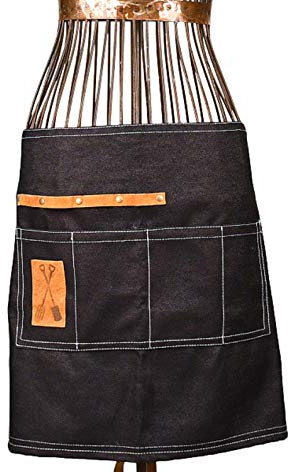 Esschert Design Denim Gartengeräte Halb-Arbeitsschürze aus Denim (80% Baumwolle/20% Polyester)/Schweineleder/Metall, 98 x 1 x 45,5 cm,