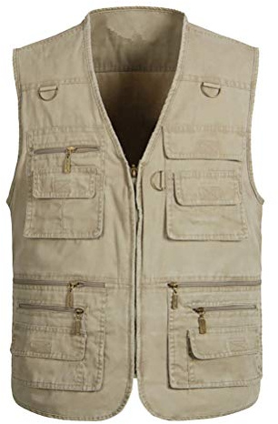 Daoba Unisexe Gilet de Pêche en Coton Veste Photographe Multipoches Manteau sans Manche Homme Femme Exterieur Reporter Chasse Travail Randonnée