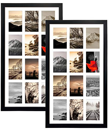 SPEPLA 12 Opening 4x6 Black Collage Picture Frames Set of 2, Multiple Frames for Displaying 6x4 Photos with White Mat