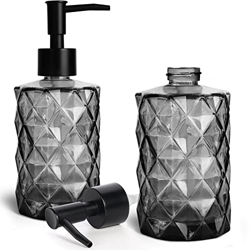 Ulable 2 Pack Glass Soap Dispenser 330 ML/12Oz, Pump Bottle Dispenser Black | Refillable Hand Soap Dispenser Bottle with Rustproof Plastic Pump Head for Kitchen, Bathroom, Laundry Room Daily Use