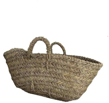JARDIN202 - Capazo de Esparto con Asas Decorativo | Capazo Fibra Natural Sostenible | Cesto para Leña | 66 x 49 x 33 cm -