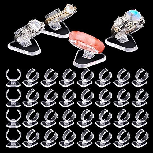 PH PandaHall 36 Stück Ringständer, Mini Ringhalter Aus Kunststoff, Schmuckständer Zum Verkauf von Ringständern Für Schmuck, Einzelne Fingerringe, Dekorative Ständer Für Schmuckringe, Transparent