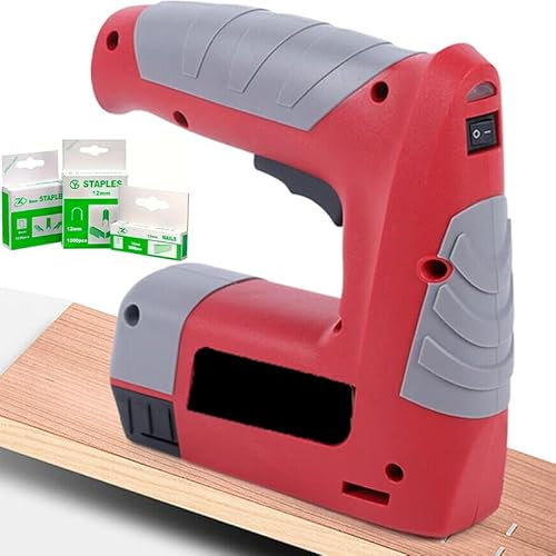Pistola Graffatrice a Batteria Ricaricabile, Graffettatrice Elettrica 4.2V, Chiodatrice Elettrica Ideale per Bricolage e Fai da Te, con Batteria Ricaricabile, Rosso, 2000 Graffette e 1000 Chiodi