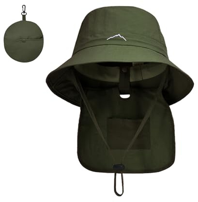 TAGVO Sombrero de Pesca con Protección Cuello para Hombre Mujer, Protección UV ala Ancha Sombreros para el Sol, Sombrero de Pescador Plegable Impermeable para Cámping Excursionismo Caminando