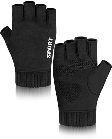 MELLIEX Gant Antidérapant Chauds Mitaines Suède Gants Sans Doigts Demi-Doigts Hiver Gants d'écran Tactile pour Hommes - Noir