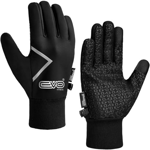 EVO Fitness Thermal Winter Cycling Gloves Men Women Insulated Warm Thin Running Bike Driving Riding Skiing Hiking Walking Gloves Touch screen Sports Windproof Anti-Slip Grip Elastic (Black, L)