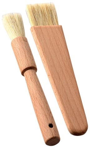 OFFSCH Cepillos De Cocina Para Repostería y Asado 2 Piezas (redondo y Plano) Cerdas Naturales De Jabalí y Mango De Madera De Haya Resistentes Al Calor Para Hornear y Aceite