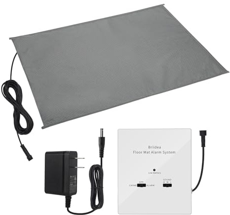 Floor Mat Home Alarm System, Briidea Pressure Mat Alarm with Alert & Chime, Adjustable Volume, Dual Power Supply, as Pet Door Mat or Elderly Monitoring Mat, Welcome Mat, 21 x 29 Size, 33ft Cord