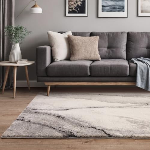 Lord of Rugs Mirage Tappeto astratto per soggiorno, camera da letto, sala da pranzo e ufficio, tappeto moderno, naturale, a pelo alto-basso, morbido peluche strutturato (grigio Oasis, 160 x 230 cm)