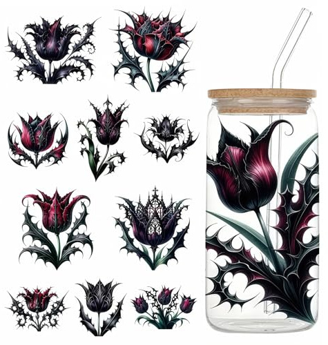 5pcs Gothic Rose UV DTF Cup Wraps Winter UV DTF Transfer Waterproof Sticker for Glass Cups Furniture Craft DIY Crafts，Rub on Transfer Stickers for DIY Water Bottle Laptop Decal Wood Car