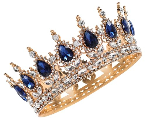 Mobestech Couronne de Mariage Accessoire de Coiffure Élégant en Alliage de Zinc et Cristaux Bleus Chic Photo Props Unique pour Femmes pour Mariage et Soirée