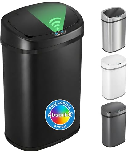 iTouchless 13 Gallon Oval Automatic Garbage Can with Odor Filter, 50L Touchless Kitchen Wastebasket, Smart Hands-Free Motion Sensor Lid, Fingerprint-Proof, Soft-Close, Modern Matte Black Finish